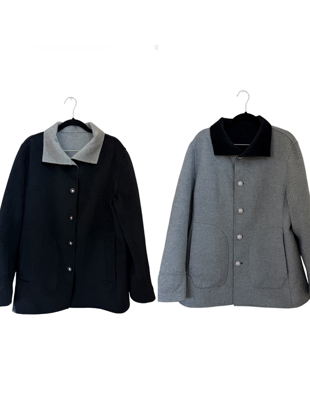 St John Cashmere Wool Black/Grey Reversible Coat